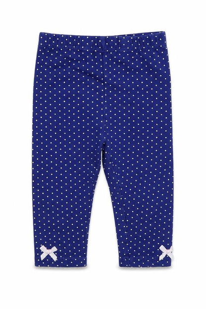 Front view of George girls’ blue spotted capri trousers, size 6-9, months