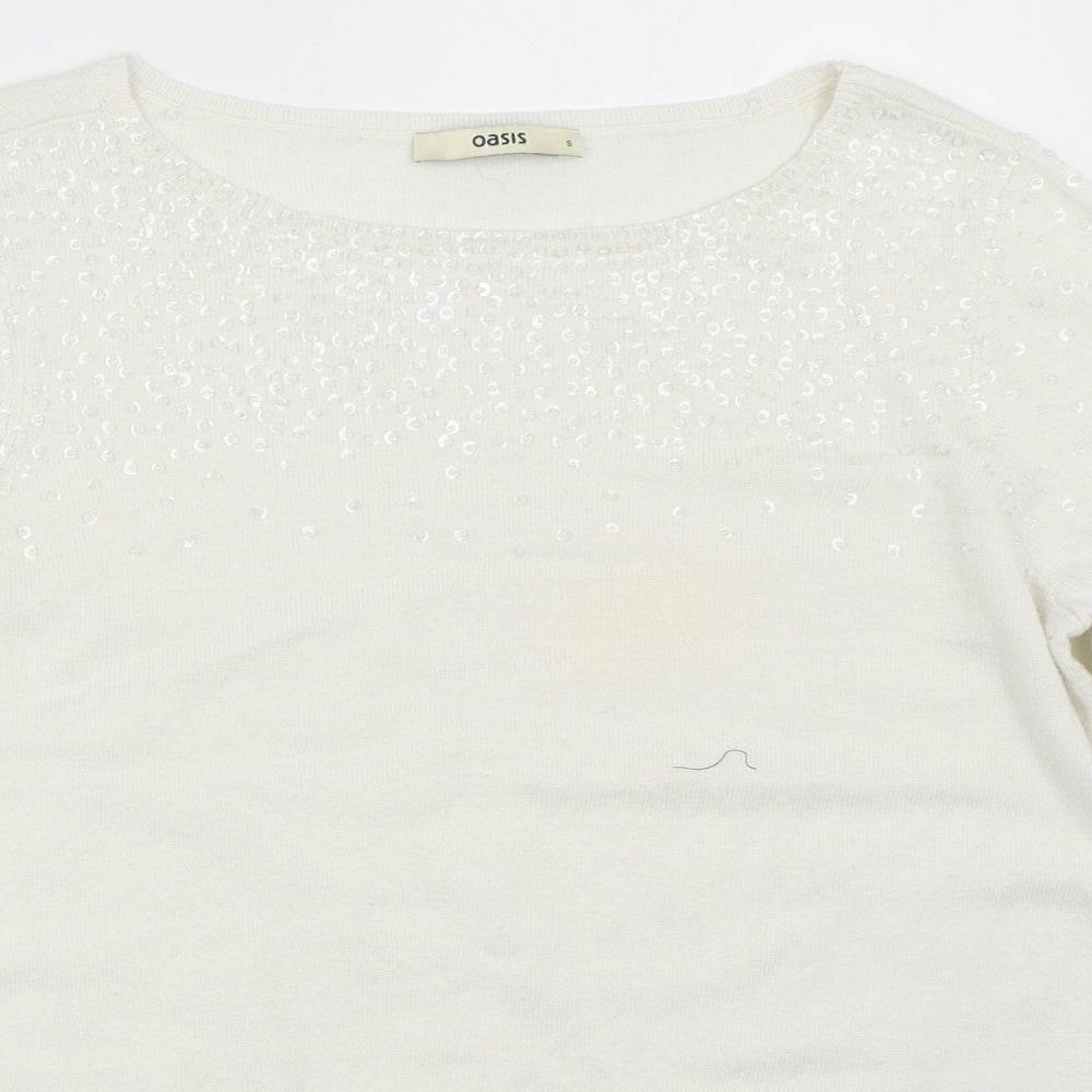 Womens UK Size S Oasis White Pullover Jumper