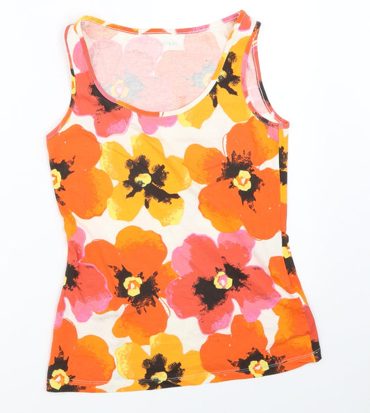 ESMARA Womens Orange Floral  Basic Tank Size S
