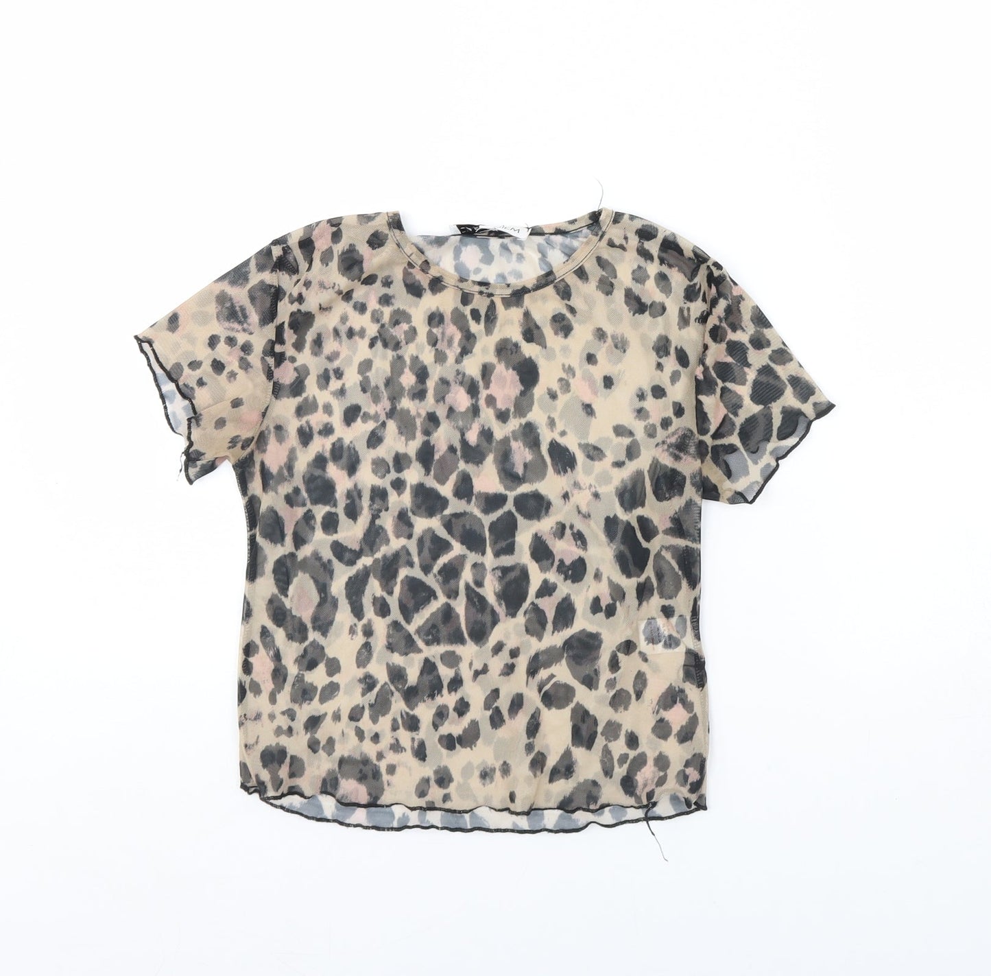 Carpe Diem Womens Brown Animal Print  Cropped T-Shirt Size S