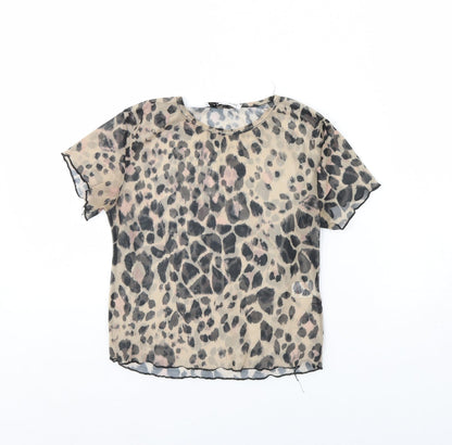 Carpe Diem Womens Brown Animal Print  Cropped T-Shirt Size S