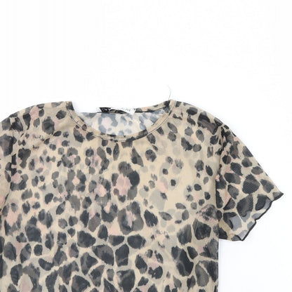 Carpe Diem Womens Brown Animal Print  Cropped T-Shirt Size S