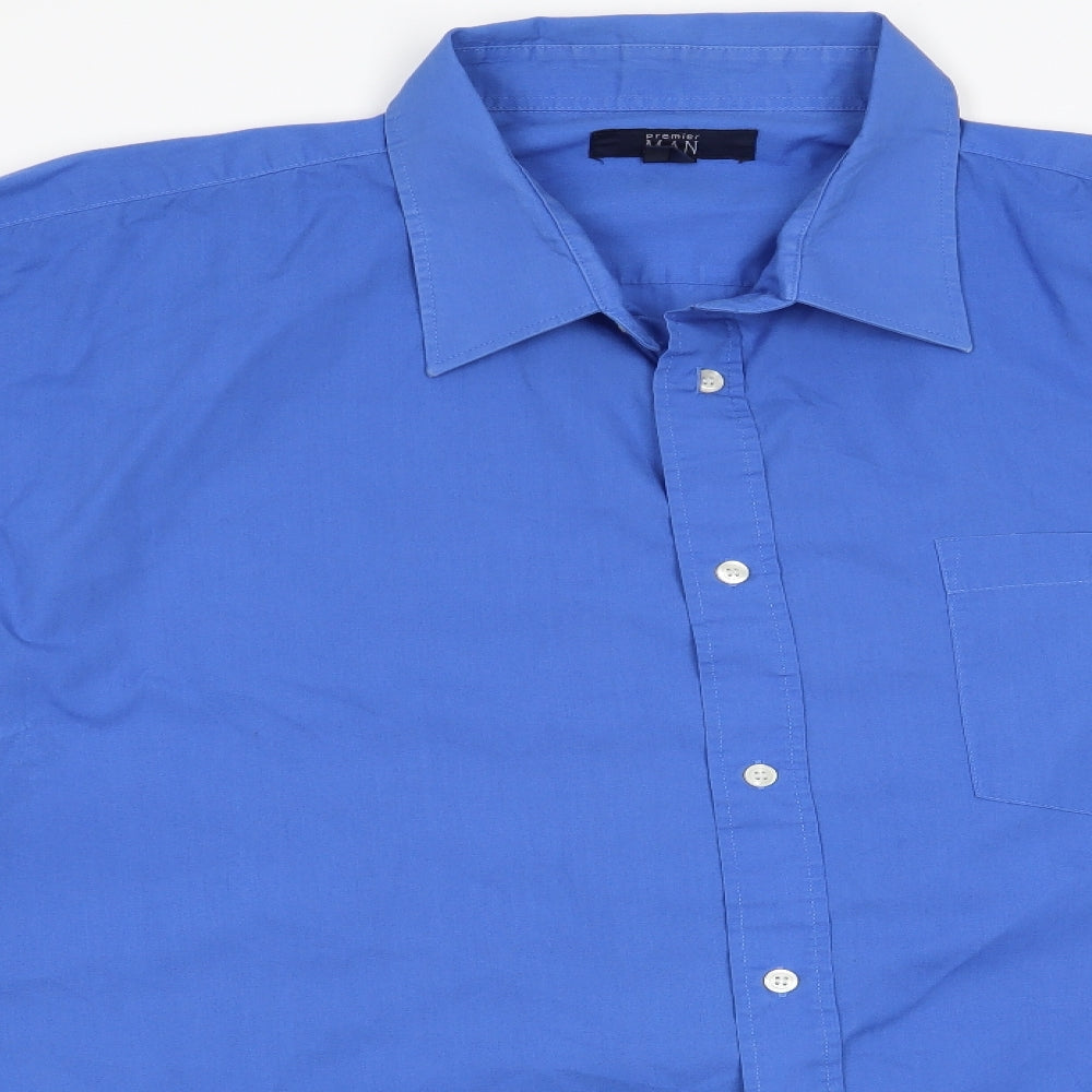 Mens UK Size  Premier Man Blue  Button-Up Long Sleeve Casual Shirt