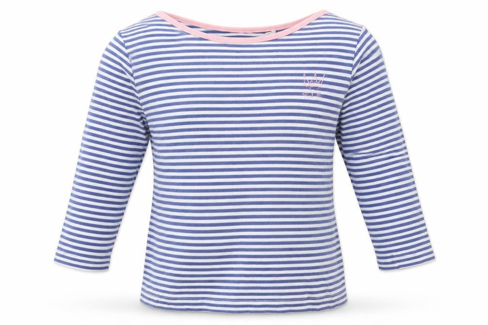 Kite Girls Blue Striped  Basic T-Shirt Size 9 Years  - Cat Face