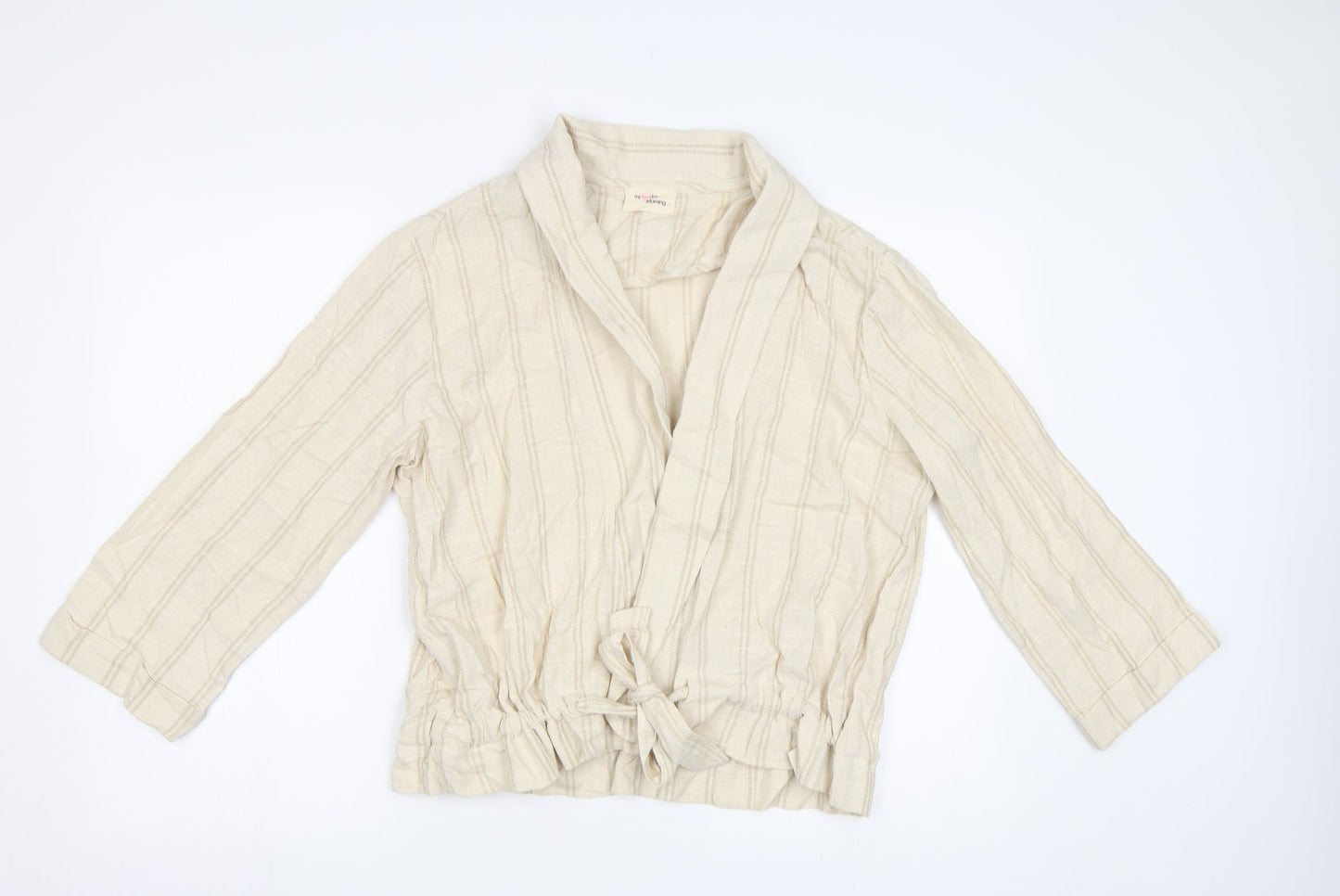 My Sunday Morning Womens Beige Striped  Jacket Blazer Size M