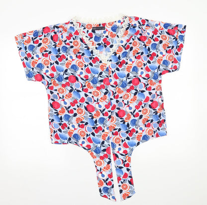 M&S Womens Blue Floral  Basic Blouse Size 12  - with ties