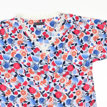 M&S Womens Blue Floral  Basic Blouse Size 12  - with ties