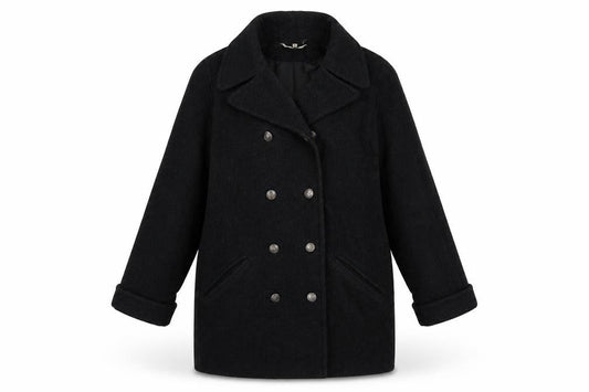 Front view of NuAge women’s grey overcoat coat, size UK 12