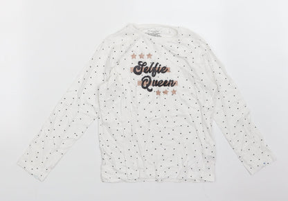 Primark Girls White Polka Dot  Basic T-Shirt Size 9-10 Years