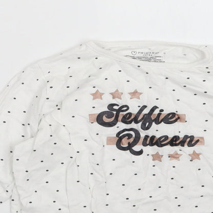 Primark Girls White Polka Dot  Basic T-Shirt Size 9-10 Years