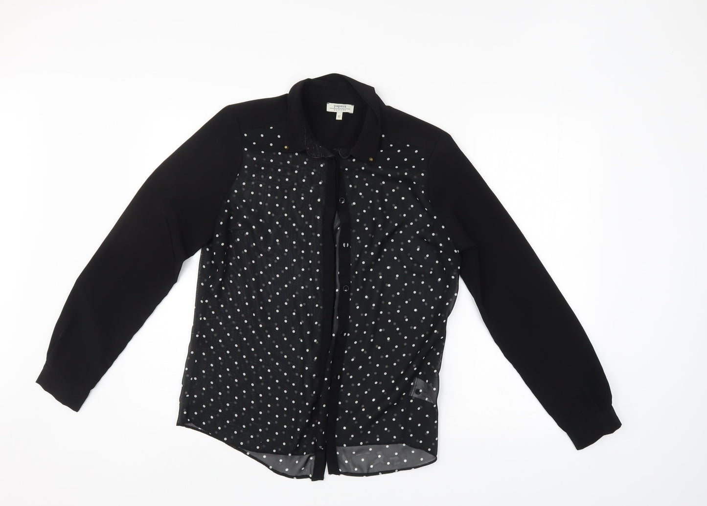 Papaya Womens Black Polka Dot  Basic Button-Up Size 12