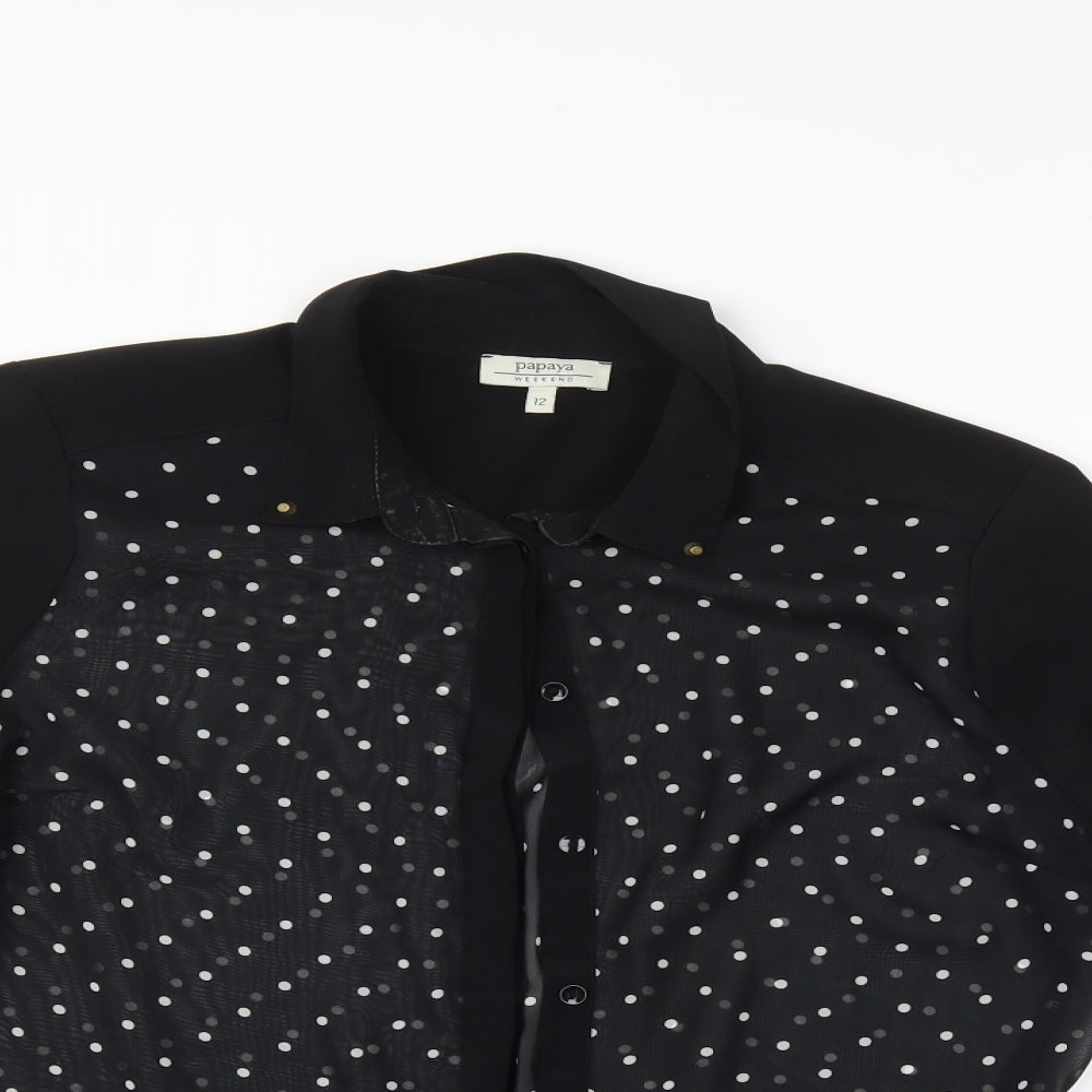 Papaya Womens Black Polka Dot  Basic Button-Up Size 12