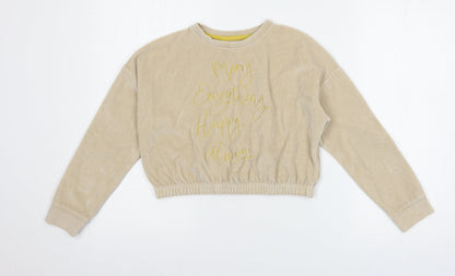 George Girls Beige  Velvet Pullover Sweatshirt Size 8-9 Years  - Merry Christmas