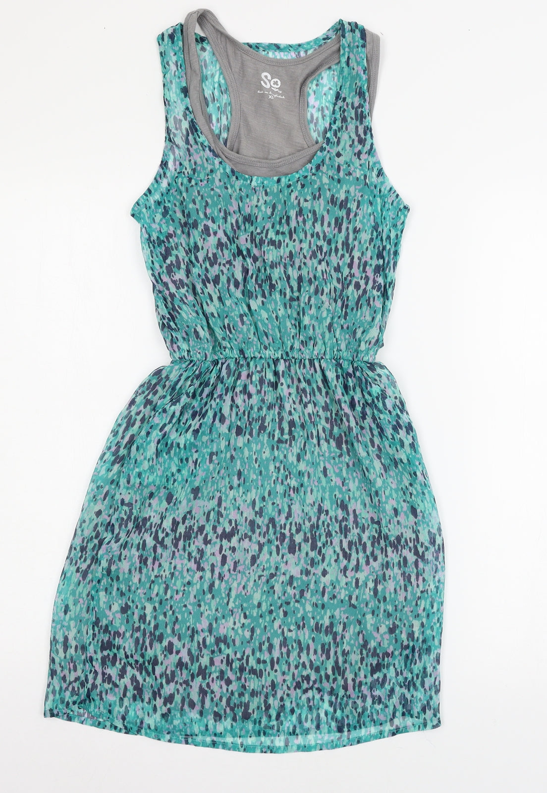 S Womens Blue Geometric Jersey Tank Dress  Size XS