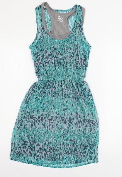 S Womens Blue Geometric Jersey Tank Dress  Size XS