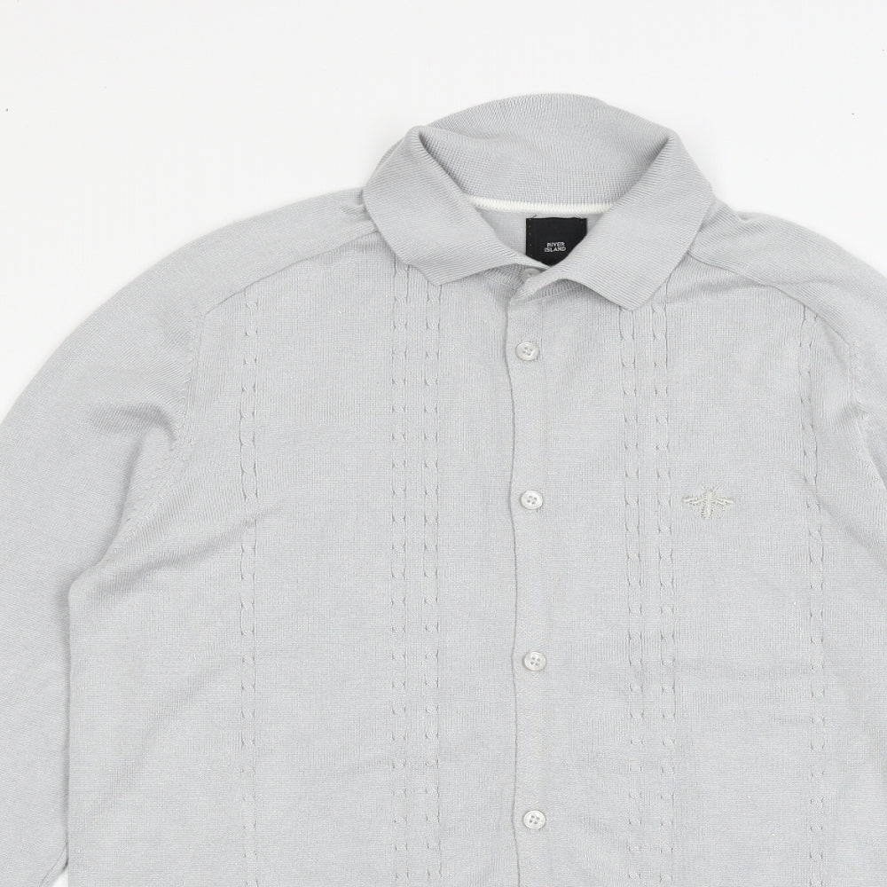 River Island Mens Grey  Knit Cardigan Jumper Size S