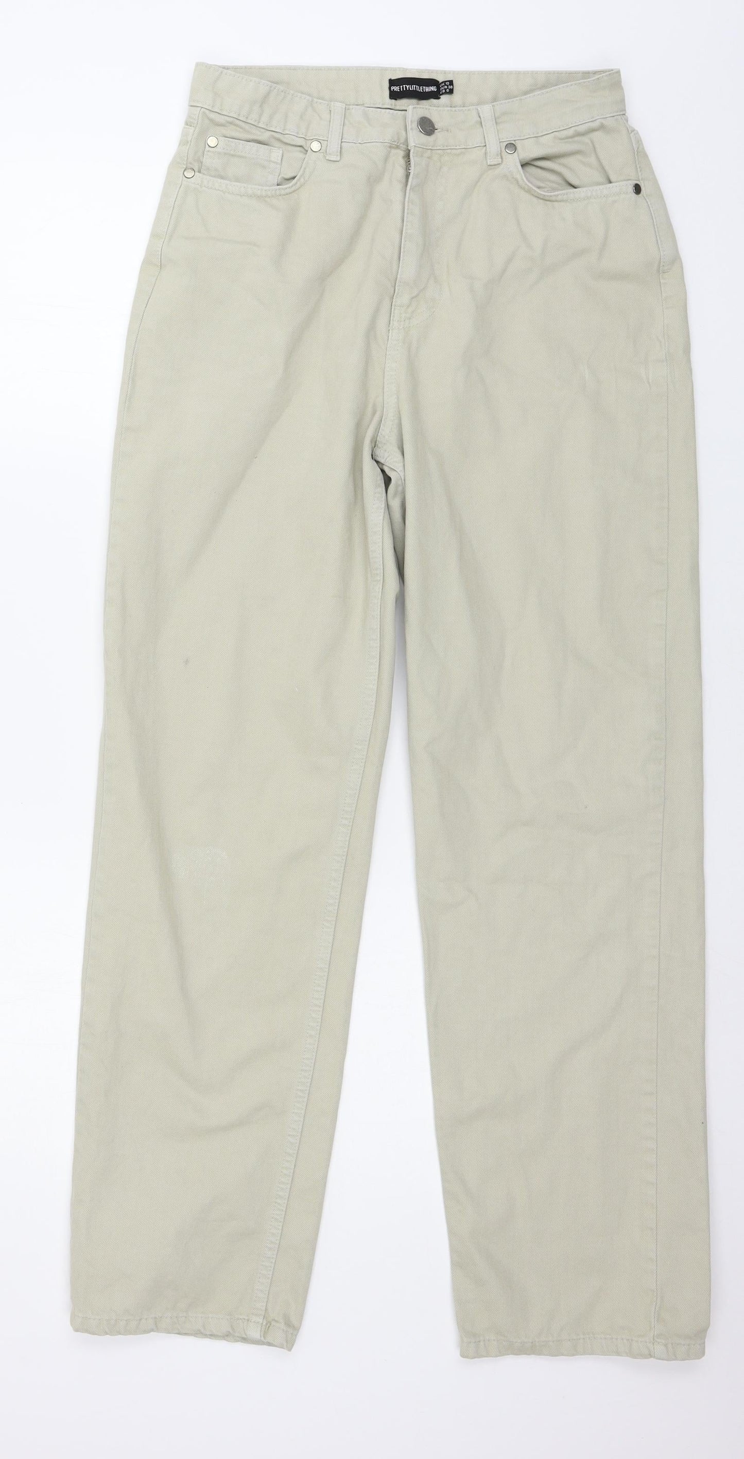 PRETTYLITTLETHING Womens Beige  Denim Straight Jeans Size 10 L29 in