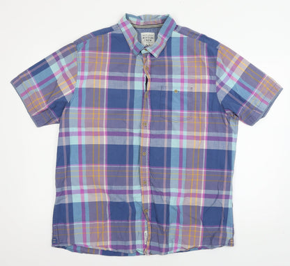 Mens UK Size XL Boston Crew Blue  Button-Up Short Sleeve Casual Shirt