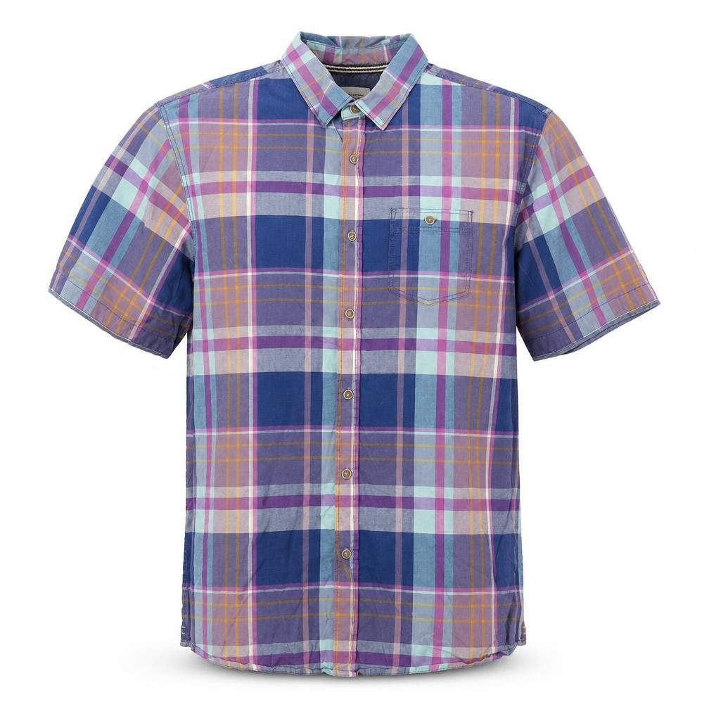Mens UK Size XL Boston Crew Blue  Button-Up Short Sleeve Casual Shirt