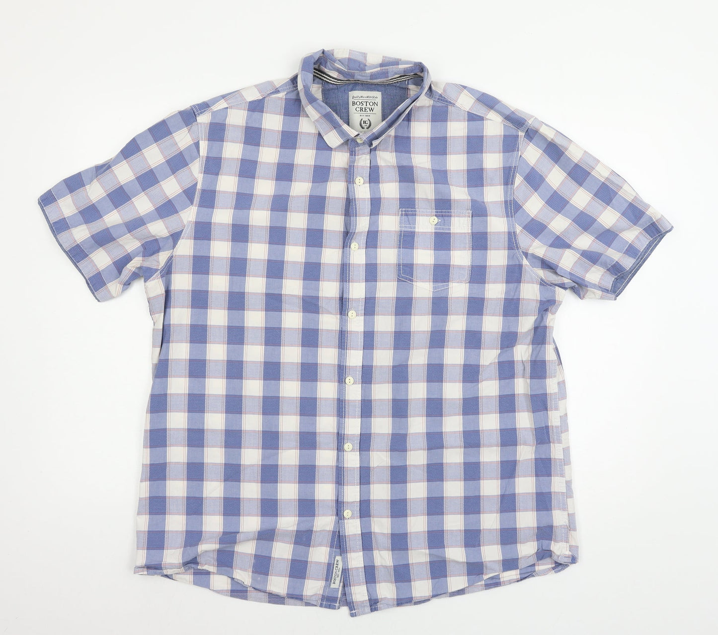 Mens UK Size XL Boston Crew Blue  Button-Up Short Sleeve Casual Shirt