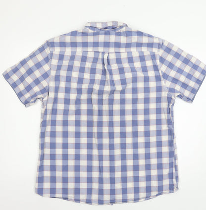 Mens UK Size XL Boston Crew Blue  Button-Up Short Sleeve Casual Shirt