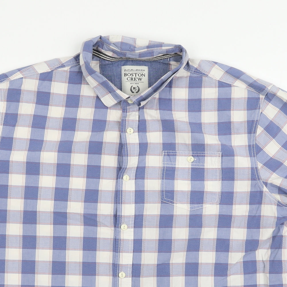 Mens UK Size XL Boston Crew Blue  Button-Up Short Sleeve Casual Shirt