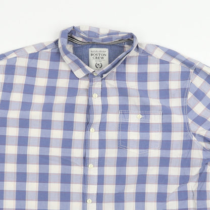 Mens UK Size XL Boston Crew Blue  Button-Up Short Sleeve Casual Shirt