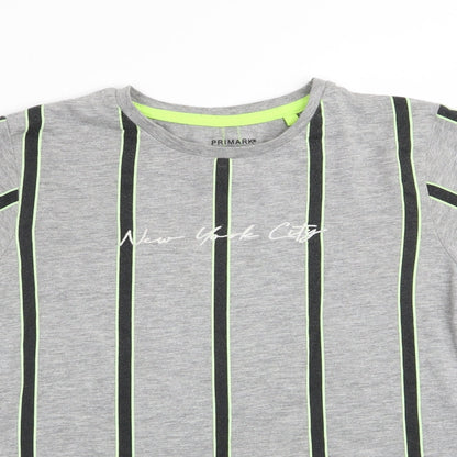 Primark Boys Grey Striped  Basic T-Shirt Size 8-9 Years