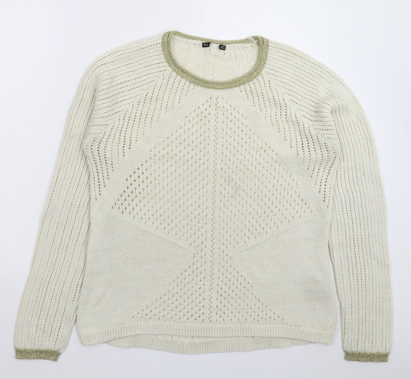 Womens UK Size L Preworn White Pullover Jumper