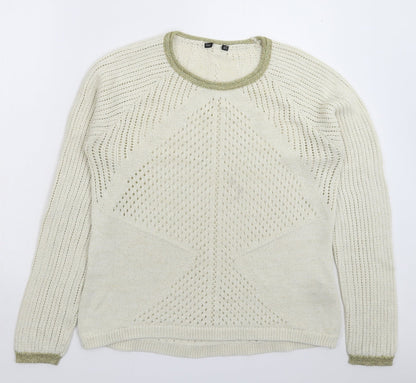 Womens UK Size L Preworn White Pullover Jumper