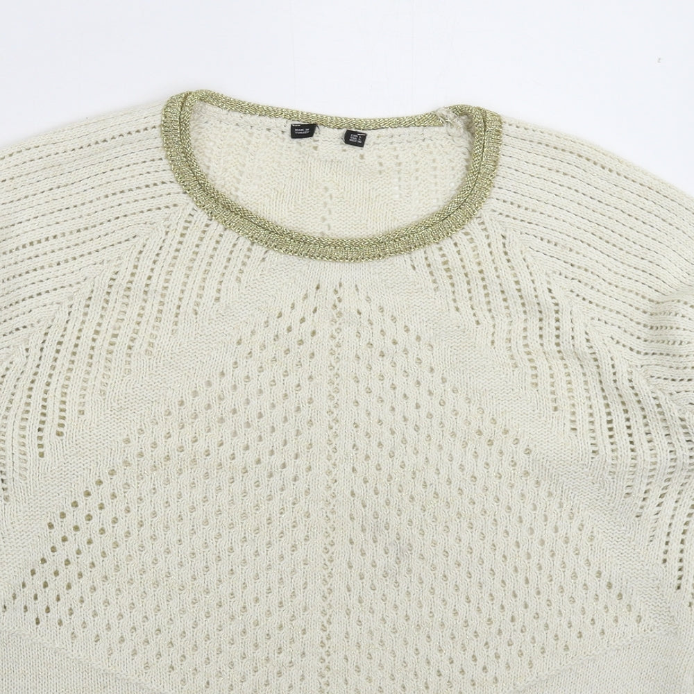 Womens UK Size L Preworn White Pullover Jumper