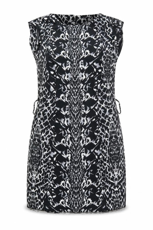 Front view of Be Beau women’s grey argyle/diamond fit & flare, size UK 12