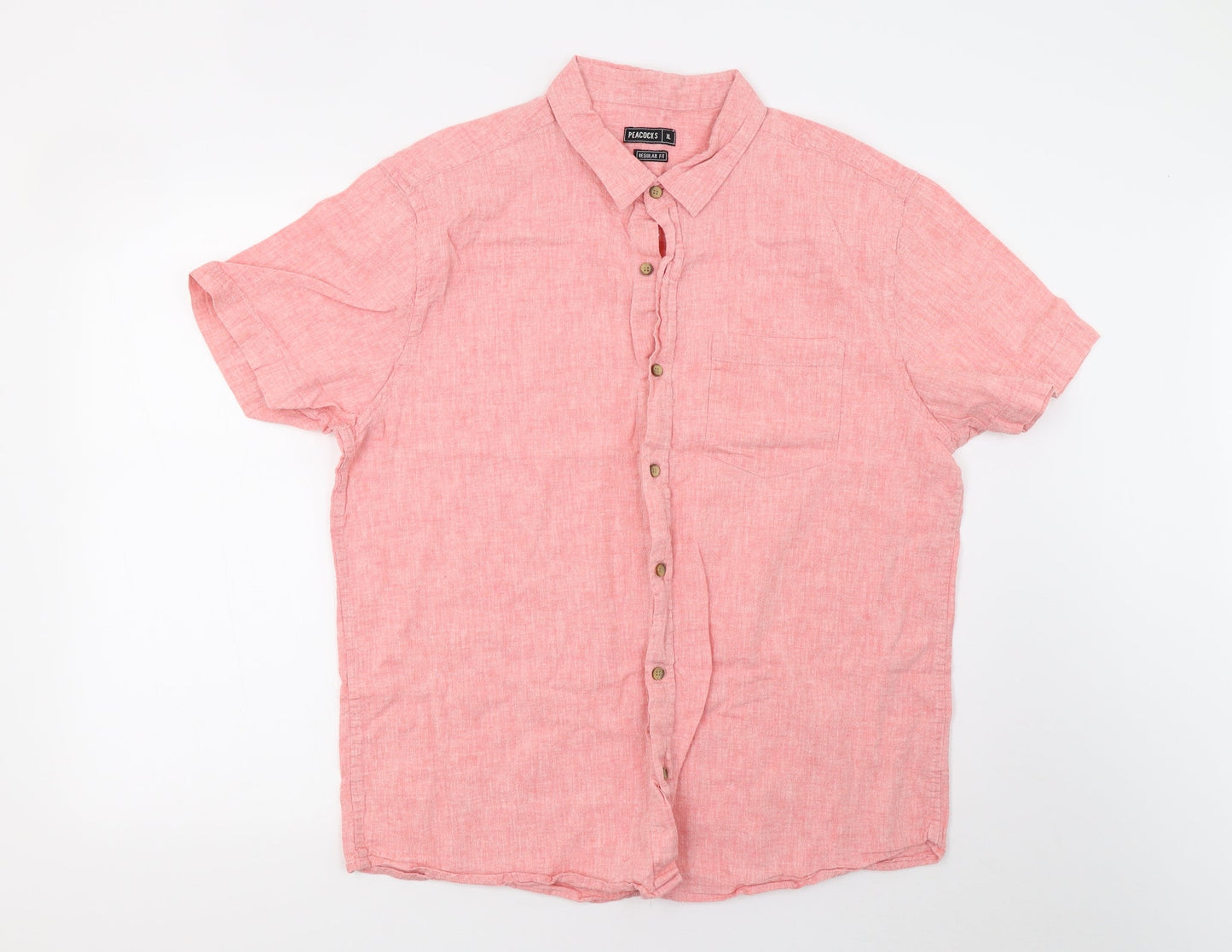 Mens UK Size XL Peacocks Pink  Button-Up Short Sleeve Casual Shirt