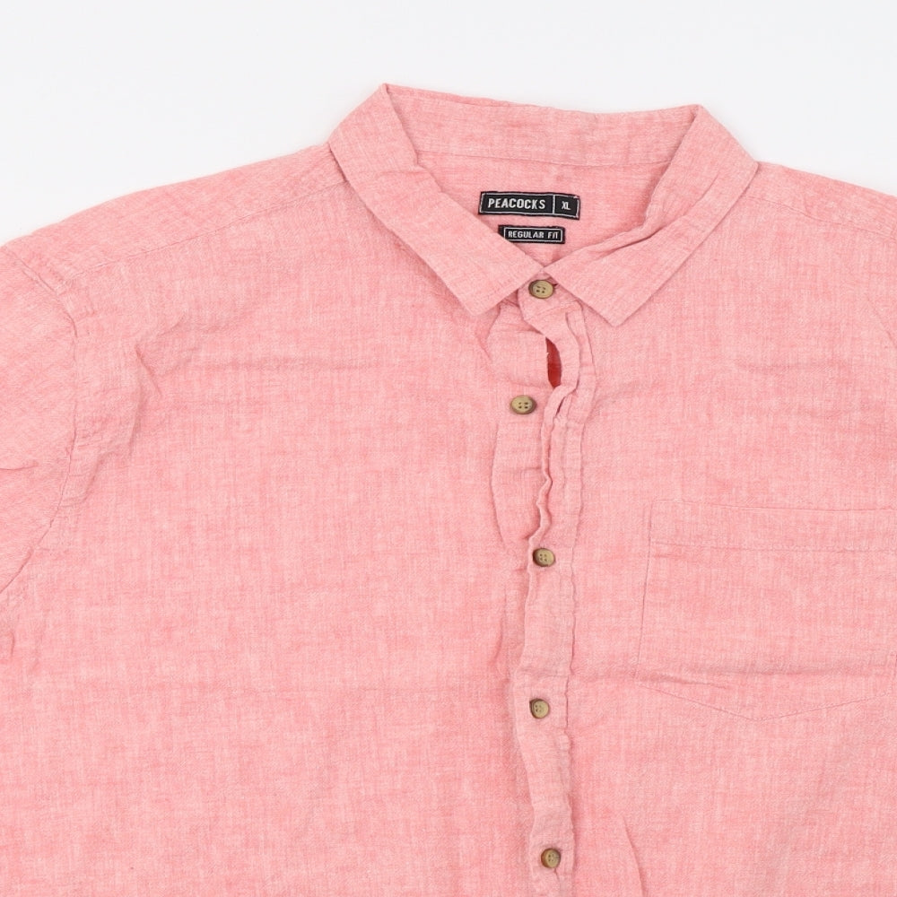 Mens UK Size XL Peacocks Pink  Button-Up Short Sleeve Casual Shirt