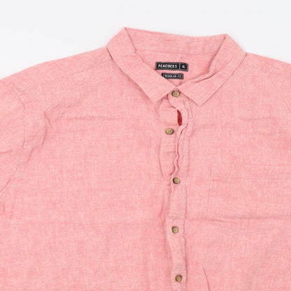 Mens UK Size XL Peacocks Pink  Button-Up Short Sleeve Casual Shirt