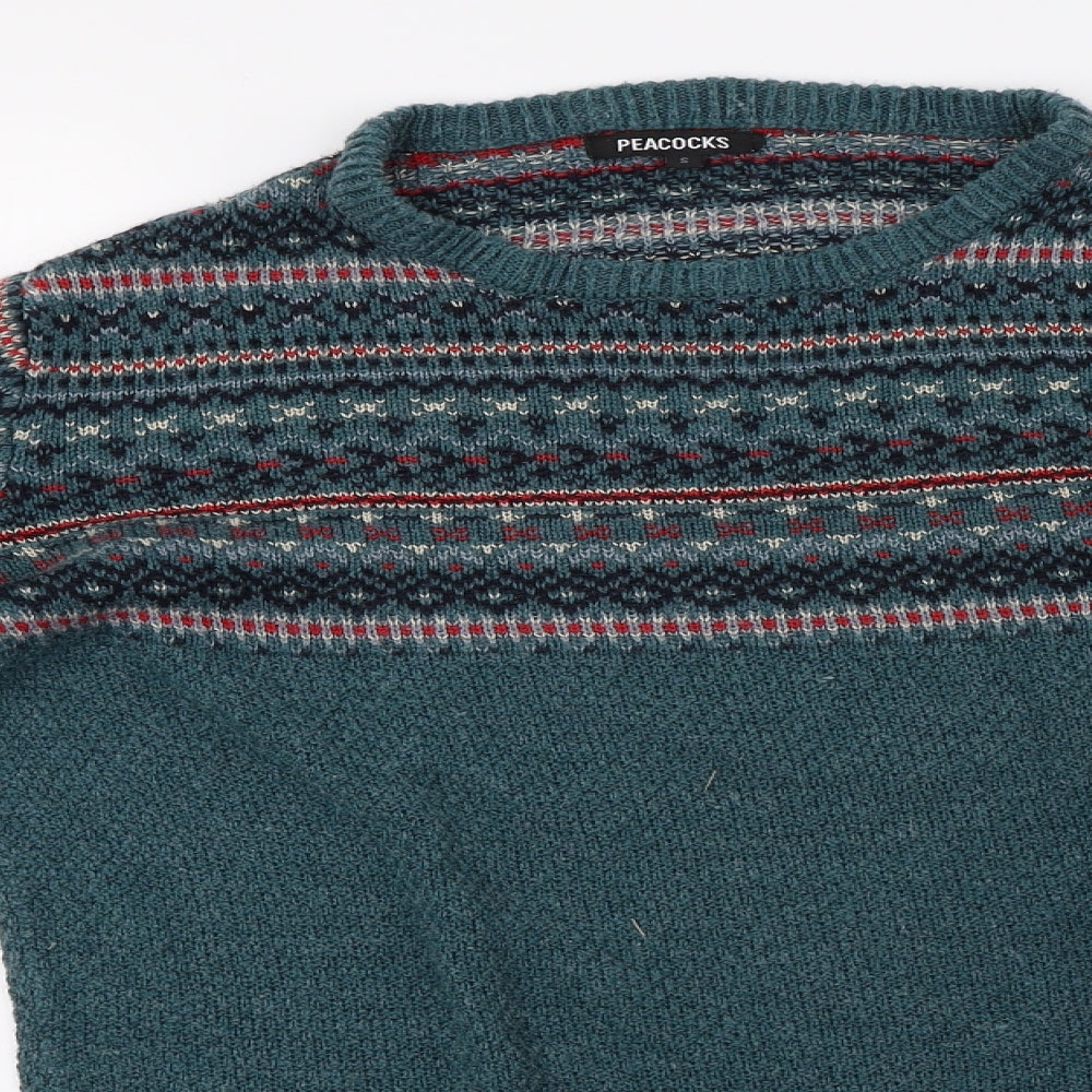 Mens UK Size S Peacocks Green Pullover Sweatshirt