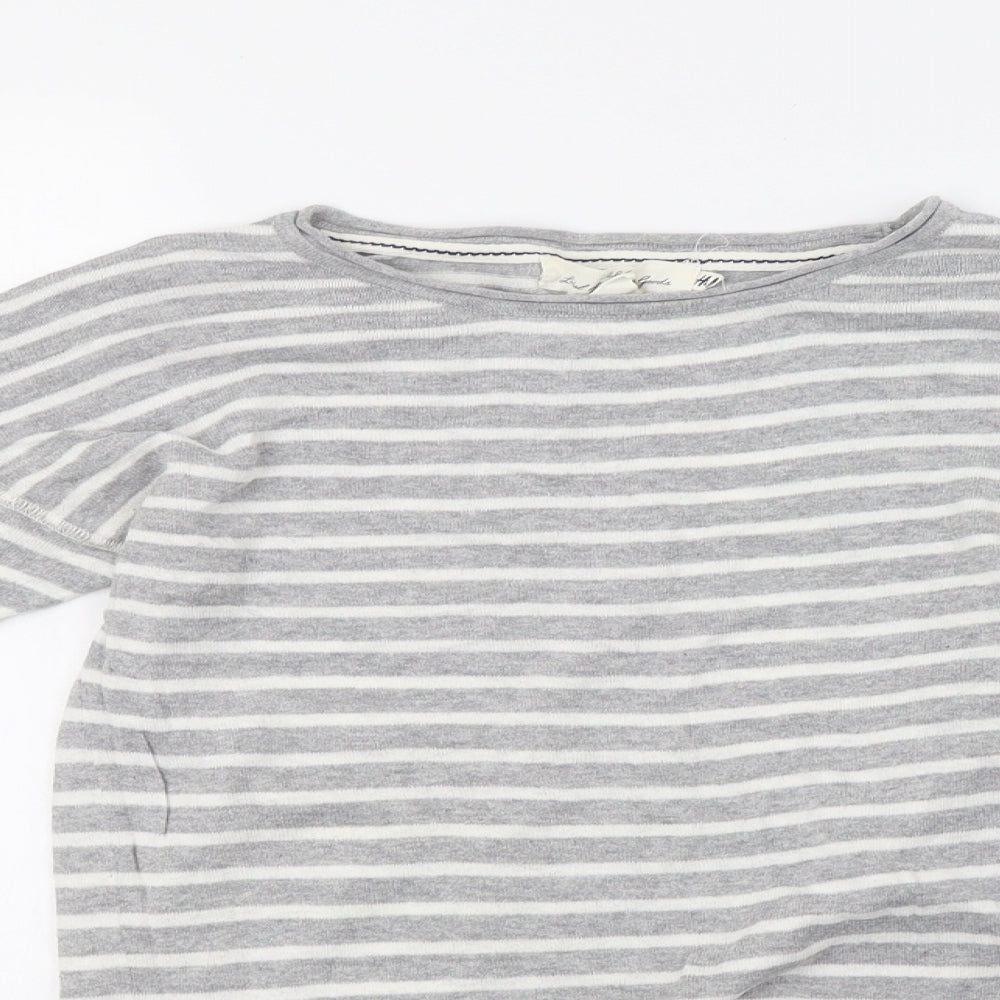 H&M Womens Grey Striped Knit Pullover Sweatshirt Size S