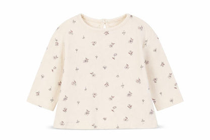 Front view of George girls’ beige floral basic t-shirt, size 3-6, months