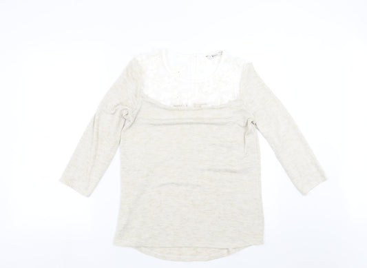 TU Womens Beige  Knit Pullover Jumper Size 8  - floral neck detail