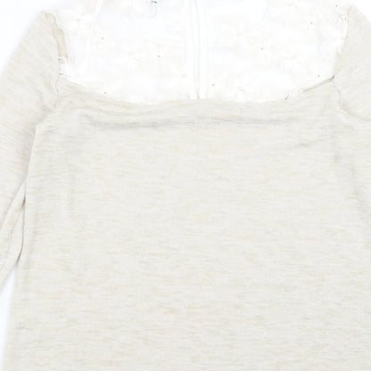 TU Womens Beige  Knit Pullover Jumper Size 8  - floral neck detail
