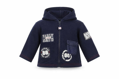 Front view of Early Days boys’ blue full zip jumper, size 6-9, months - hoodie