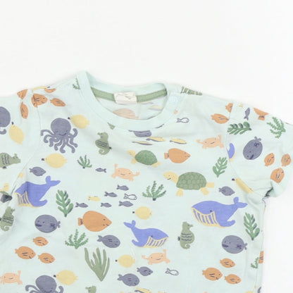 H&M  Boys Blue Animal Print  Basic T-Shirt Size 12-18 Months