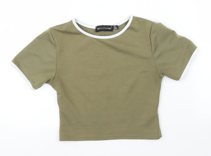Womens UK Size 4 PRETTYLITTLETHING Green Ringer T-Shirt