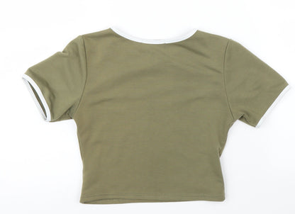 Womens UK Size 4 PRETTYLITTLETHING Green Ringer T-Shirt