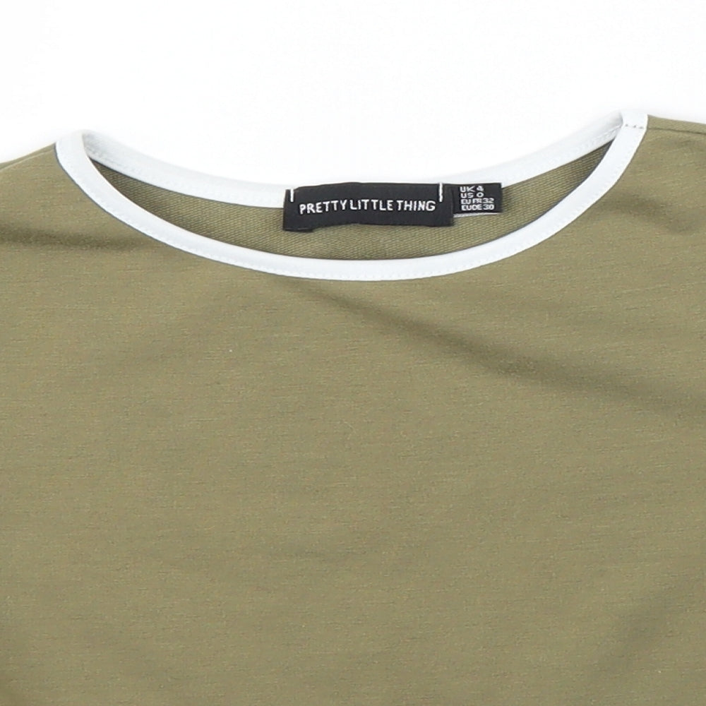 Womens UK Size 4 PRETTYLITTLETHING Green Ringer T-Shirt