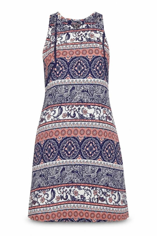 Front view of Atmosphere women’s blue geometric tank dress, size UK 8