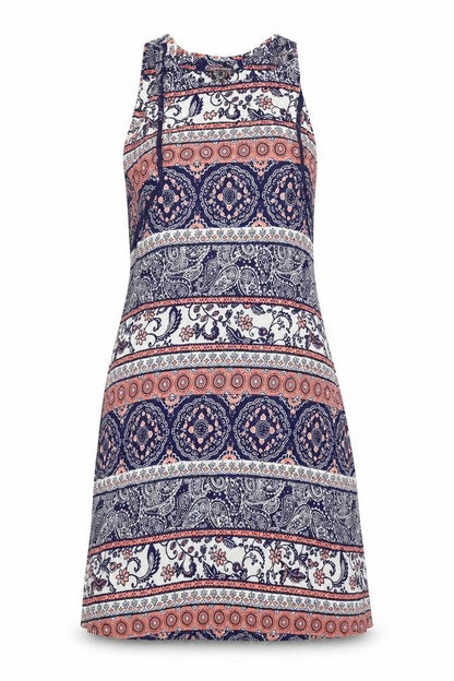 Front view of Atmosphere women’s blue geometric tank dress, size UK 8