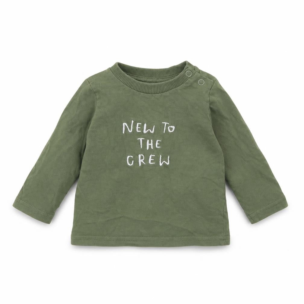 Front view of F&F Baby Green Basic T-Shirt, size 0-3, Months - new to the crew