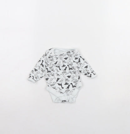 George Baby White Animal Print  Babygrow One-Piece Size 0-3 Months  - Dinosaur