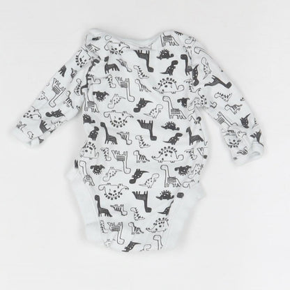 George Baby White Animal Print  Babygrow One-Piece Size 0-3 Months  - Dinosaur